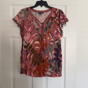 NWOT Democracy V Neck Flutter Sleeve Top Size L